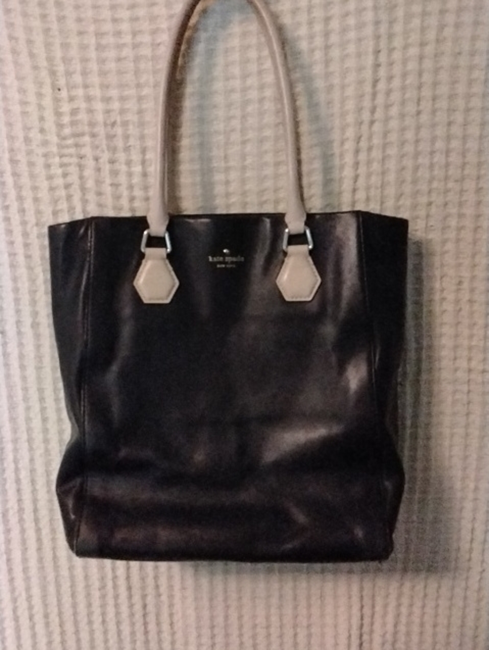 kate spade Black Tote with Cream Handles and Accents